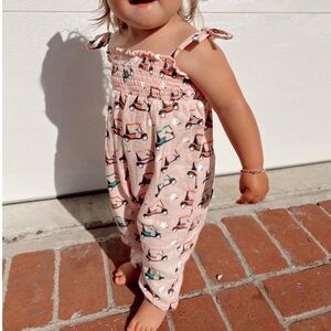 SIIX COLLECTION NWT 100% Organic Cotton Smocked Golf Cart Printed Jumpsuit